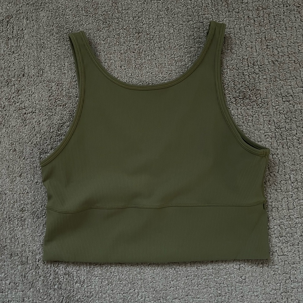 Lululemon Power Pivot Ribbed Tank Top - Bronze Green - Picture 3 of 5